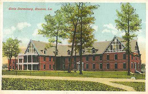 Vintage color postcard of the "Girls Dormitory", at the Louisiana Industrial Institute, Ruston, Louisiana.